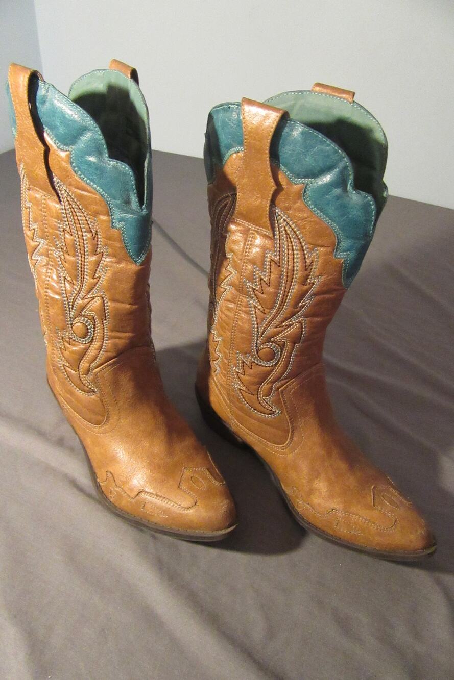 Coconuts Cimmaron Women's 6.5 Cowboy Boots Brown and Teal Cowgirl Western BOHO
